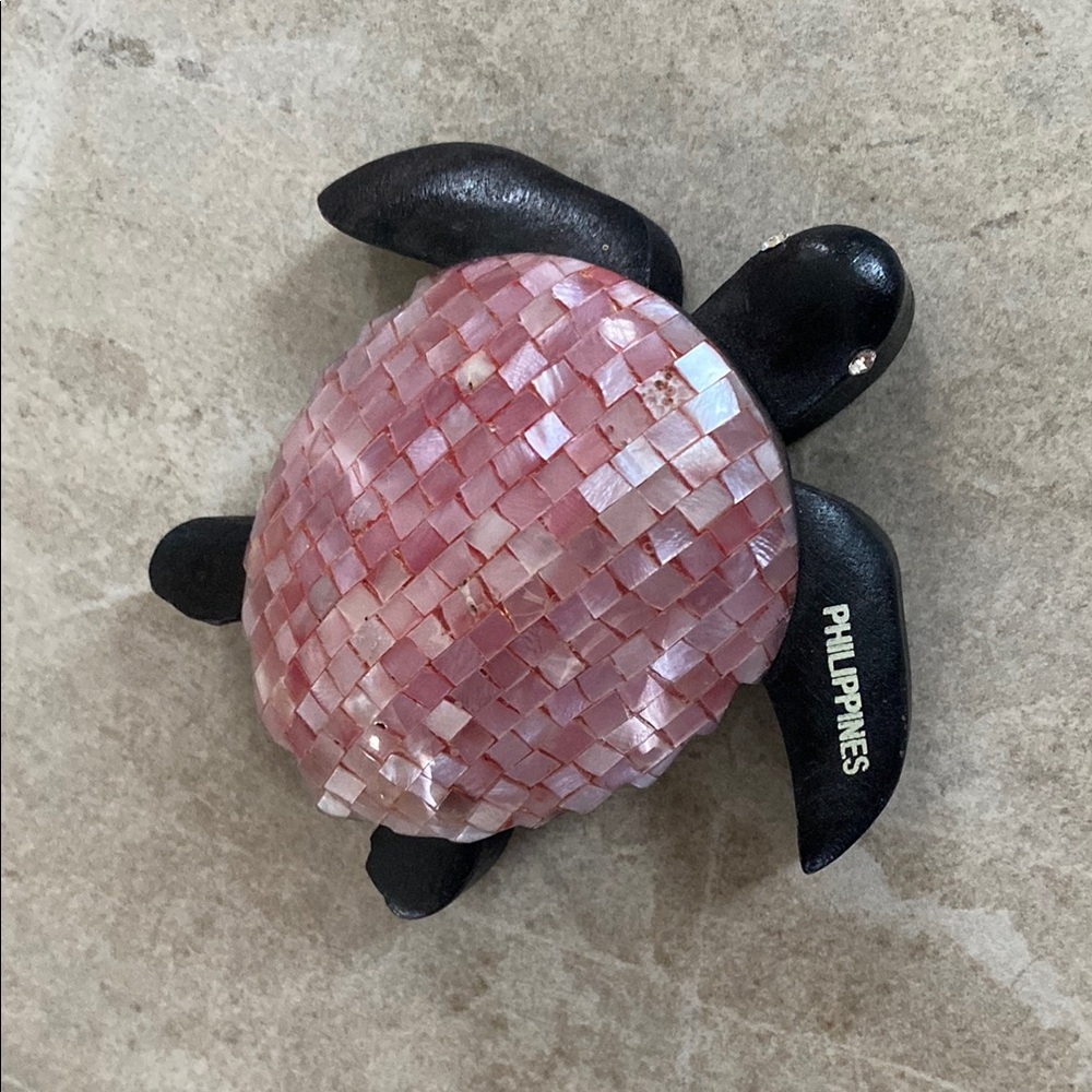 Pink Mother of Pearl Philippines Stamped Turtle Paperweight